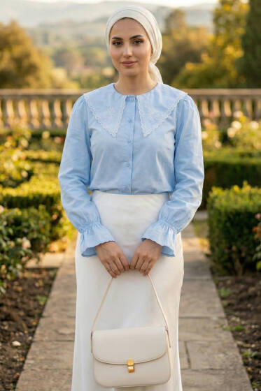 Denizci Yaka Nakışlı Gömlek Bebe Mavi - Gömlek