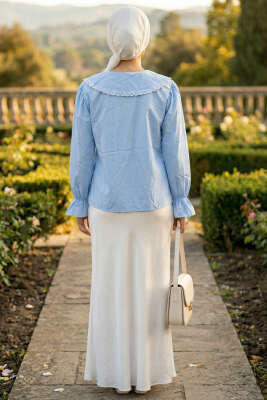 Denizci Yaka Nakışlı Gömlek Bebe Mavi - Gömlek