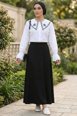 Denizci Yaka Nakışlı Gömlek Beyaz - Gömlek