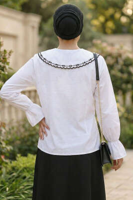 Denizci Yaka Nakışlı Gömlek Beyaz - Gömlek