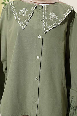 Denizci Yaka Nakışlı Gömlek Çağla Yeşili - Gömlek