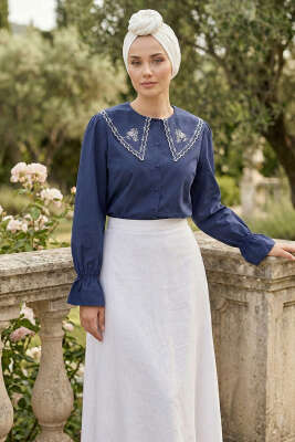 Denizci Yaka Nakışlı Gömlek Lacivert - Gömlek