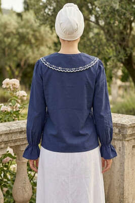 Denizci Yaka Nakışlı Gömlek Lacivert - Gömlek