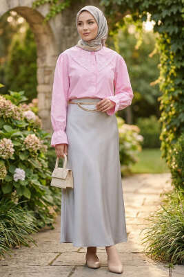 Denizci Yaka Nakışlı Gömlek Pembe - 300-500 TL Ürünler