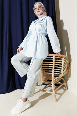 Denizci Yaka Nervür Detaylı Tunik Bebe Mavi - Tunik