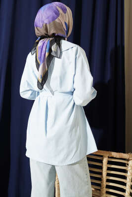 Denizci Yaka Nervür Detaylı Tunik Bebe Mavi - Tunik