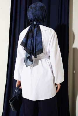 Denizci Yaka Nervür Detaylı Tunik Beyaz - Tunik