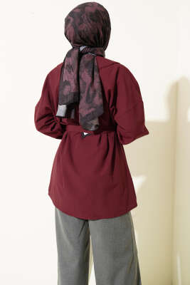 Denizci Yaka Nervür Detaylı Tunik Bordo - Tunik