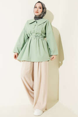Denizci Yaka Nervür Detaylı Tunik Çağla Yeşili - Tunik