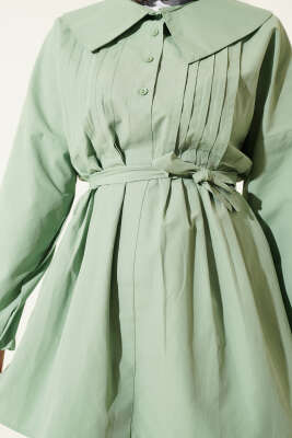 Denizci Yaka Nervür Detaylı Tunik Çağla Yeşili - Tunik