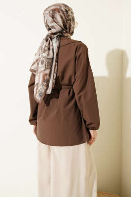 Denizci Yaka Nervür Detaylı Tunik Kahve - Tunik