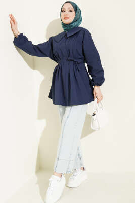 Denizci Yaka Nervür Detaylı Tunik Lacivert - Tunik