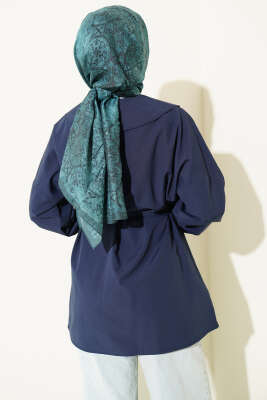 Denizci Yaka Nervür Detaylı Tunik Lacivert - Tunik