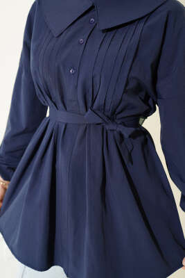 Denizci Yaka Nervür Detaylı Tunik Lacivert - Tunik