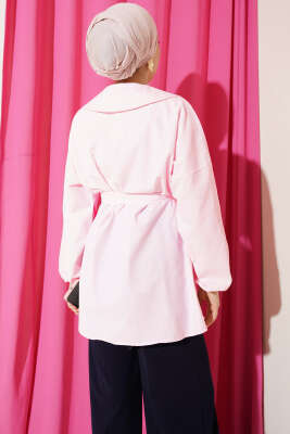 Denizci Yaka Nervür Detaylı Tunik Pembe - Tunik