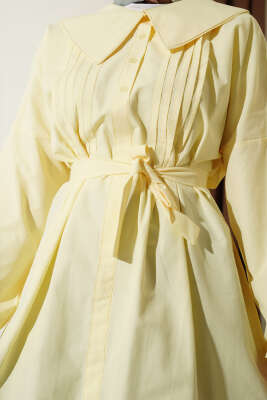 Denizci Yaka Nervür Detaylı Tunik Sarı - Tunik