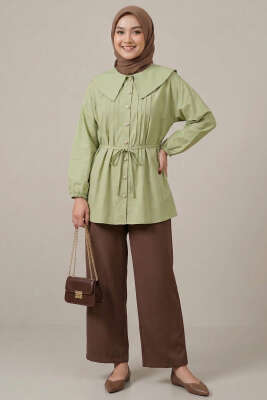 Denizci Yaka Nervürlü Tunik Çağla Yeşili - Tunik