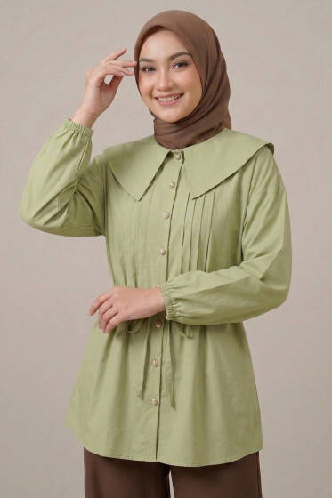 Denizci Yaka Nervürlü Tunik Çağla Yeşili - Tunik