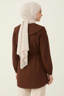 Denizci Yaka Nervürlü Tunik Kahve - Tunik