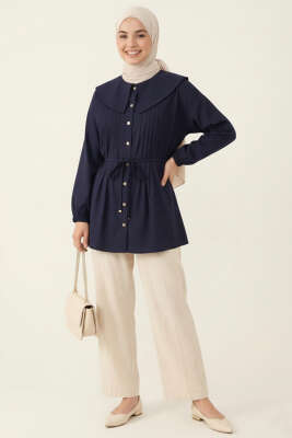 Denizci Yaka Nervürlü Tunik Lacivert - Tunik