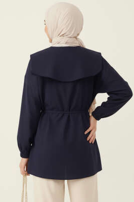 Denizci Yaka Nervürlü Tunik Lacivert - Tunik
