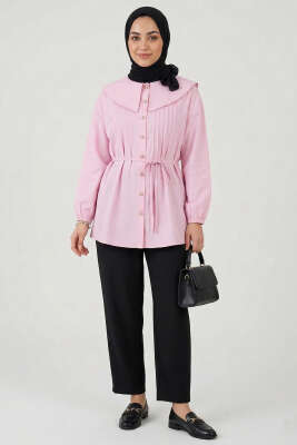 Denizci Yaka Nervürlü Tunik Pembe - Tunik