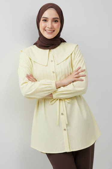 Denizci Yaka Nervürlü Tunik Sarı - Tunik