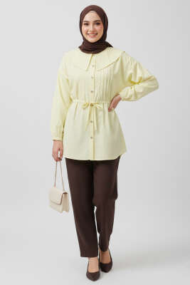 Denizci Yaka Nervürlü Tunik Sarı - Tunik