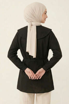 Denizci Yaka Nervürlü Tunik Siyah - Tunik