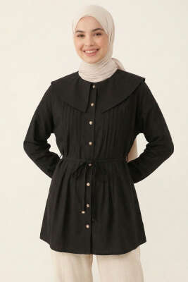 Denizci Yaka Nervürlü Tunik Siyah - TABLO FASHİON