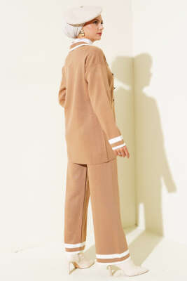 Denizci Yaka Triko İkili Takım Büsküvi Kemik - Triko İkili Takım