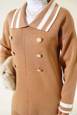 Denizci Yaka Triko İkili Takım Büsküvi Kemik - Triko İkili Takım