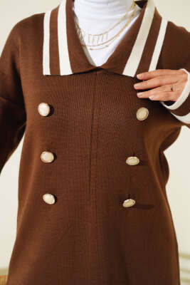 Denizci Yaka Triko İkili Takım Kahve Bej - Triko İkili Takım