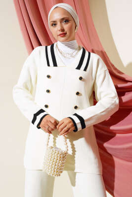 Denizci Yaka Triko İkili Takım Kemik Siyah - Triko İkili Takım