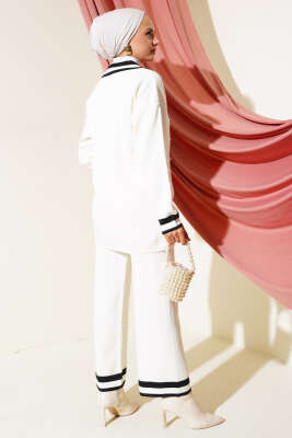 Denizci Yaka Triko İkili Takım Kemik Siyah - Triko İkili Takım