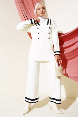 Denizci Yaka Triko İkili Takım Kemik Siyah - PUDRA OFFICIAL