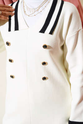 Denizci Yaka Triko İkili Takım Kemik Siyah - Triko İkili Takım