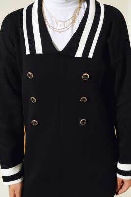 Denizci Yaka Triko İkili Takım Siyah Kemik - Triko İkili Takım