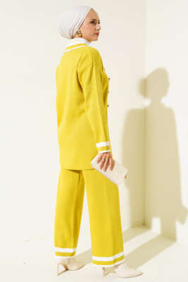 Denizci Yaka Triko İkili Takım Yeşil Kemik - Triko İkili Takım