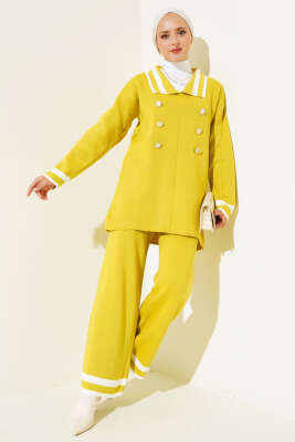 Denizci Yaka Triko İkili Takım Yeşil Kemik 