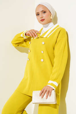 Denizci Yaka Triko İkili Takım Yeşil Kemik - Triko İkili Takım