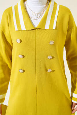 Denizci Yaka Triko İkili Takım Yeşil Kemik - Triko İkili Takım