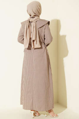 Denizci Yakalı Kareli Elbise Bej - Elbise