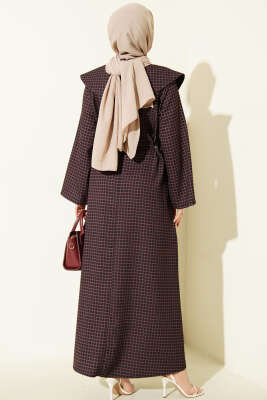 Denizci Yakalı Kareli Elbise Burgonya - Elbise