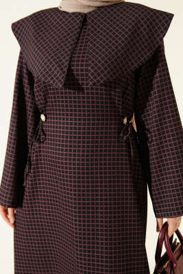 Denizci Yakalı Kareli Elbise Burgonya - Elbise