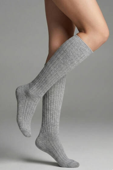 Derbili Dizaltı Yün Çorap Gri - Günün Seçilenleri