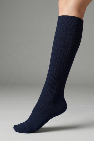 Derbili Dizaltı Yün Çorap Lacivert - Günün Seçilenleri