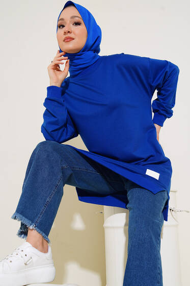 Deri Armalı Uzun Tunik Saks - Tunik