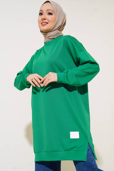 Deri Armalı Uzun Tunik Yeşil - Tunik