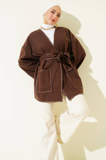 Deri Biyeli Cepli Ceket Kahve - Ceket